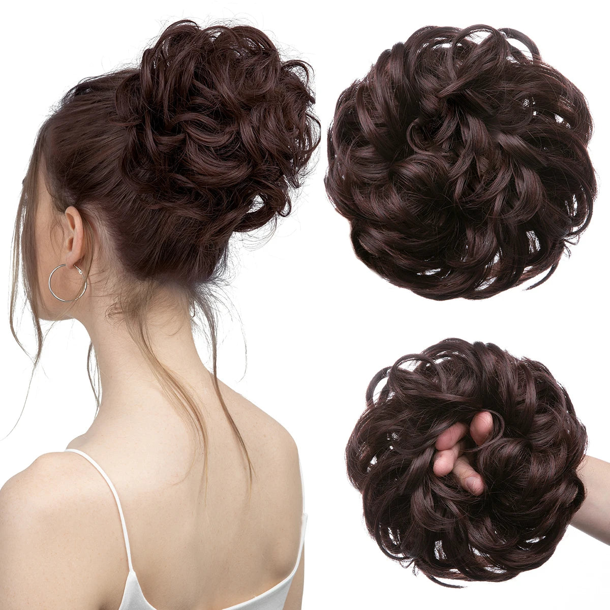 Synthetic Messy Updo Chignon Premium Big Curly Elastic Hair Scrunchies Hairpieces Donut Updo Blonde Brown Hair Pieces For Women