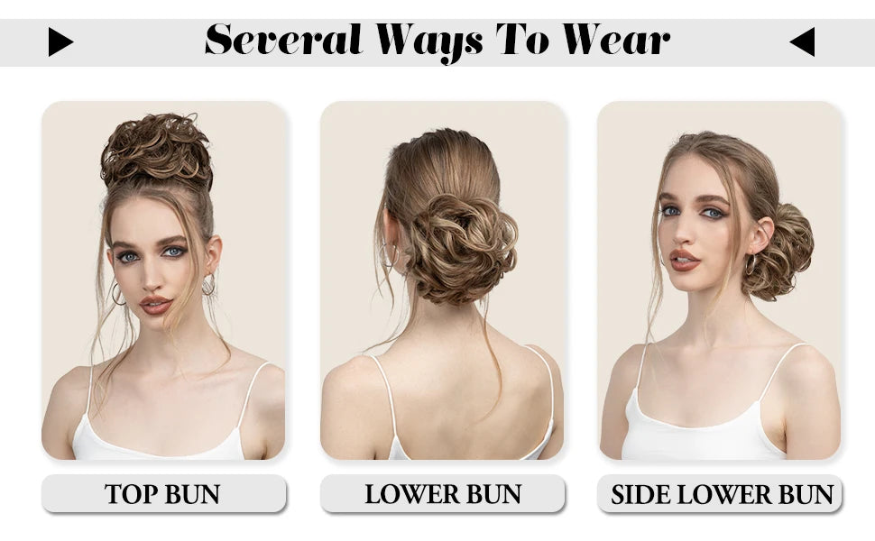 Synthetic Messy Updo Chignon Premium Big Curly Elastic Hair Scrunchies Hairpieces Donut Updo Blonde Brown Hair Pieces For Women