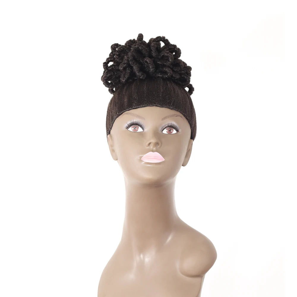 Women's Synthetic DreadLock Afro Puff Hair Bun Drawstring Ponytail Faux Locs Clip-In Chignon Hair Piece for Party