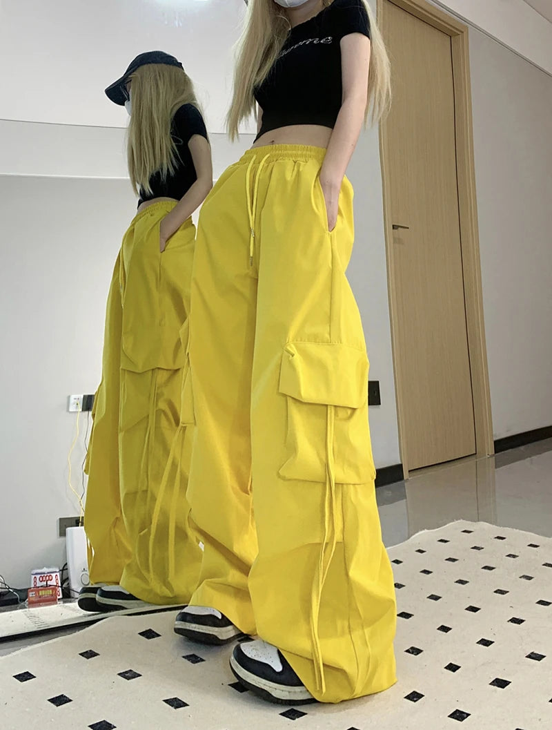 Y2K Cargo Pants Women Streetwear Oversized Wide Leg Sweatpants Harajuku Big Pockets Joggers Bf High Waist Baggy Sports Trousers