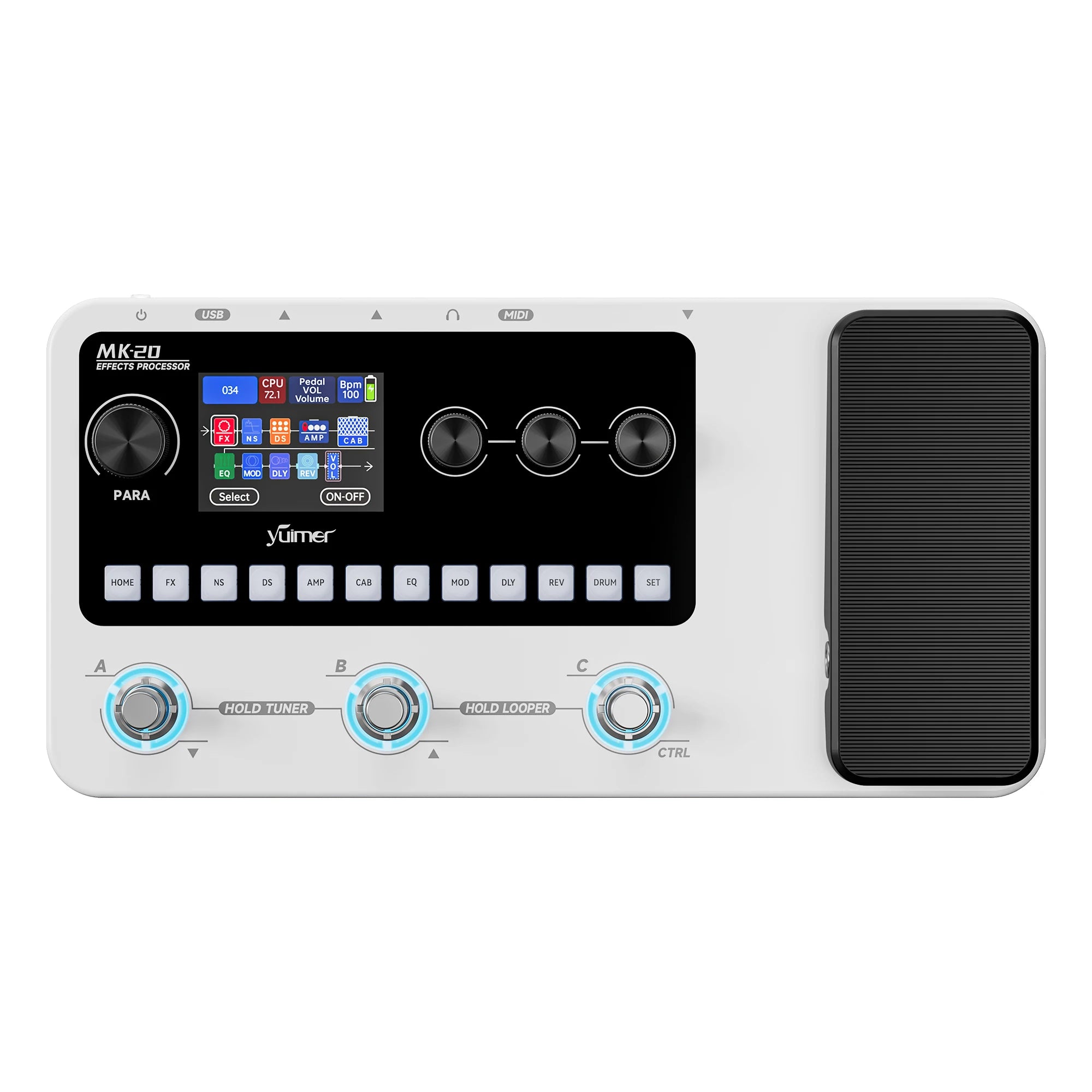 Yuimer MK-20 Multi-Effects Processor Pedal with Drum Machine, Tuner, and Looper Pedal USB Audio/for Guitar/Bass