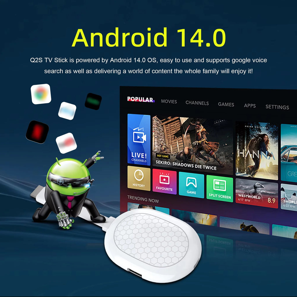 New Mini TV Stick Q2 Ultra WIFI6 BT5.0 4K Ultra HD Android 14 RK3518 Quad Core 2GB RAM 8GB 16GB ROM Home Theater Media Player