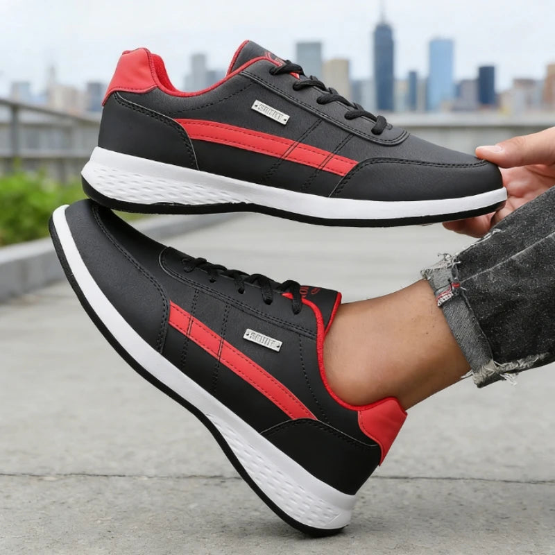 Trendy Men's Sneakers Fashion Non-slip All Black Leather Casual Shoe New Breathable Lightweight Daily Walking Trainers Men Shoes