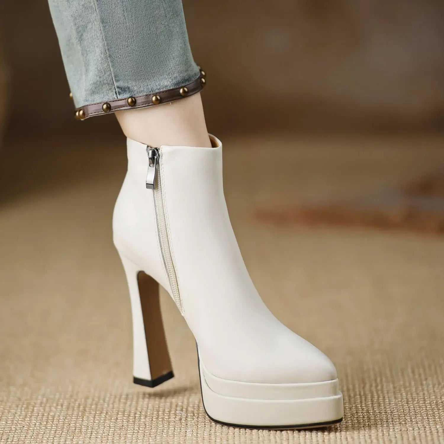 2026 New Ultra-high Heel Stretch Boots for Women Autumn Winter New Style Pointed-toe Thick-soled Waterproof Platform Ankle Boots