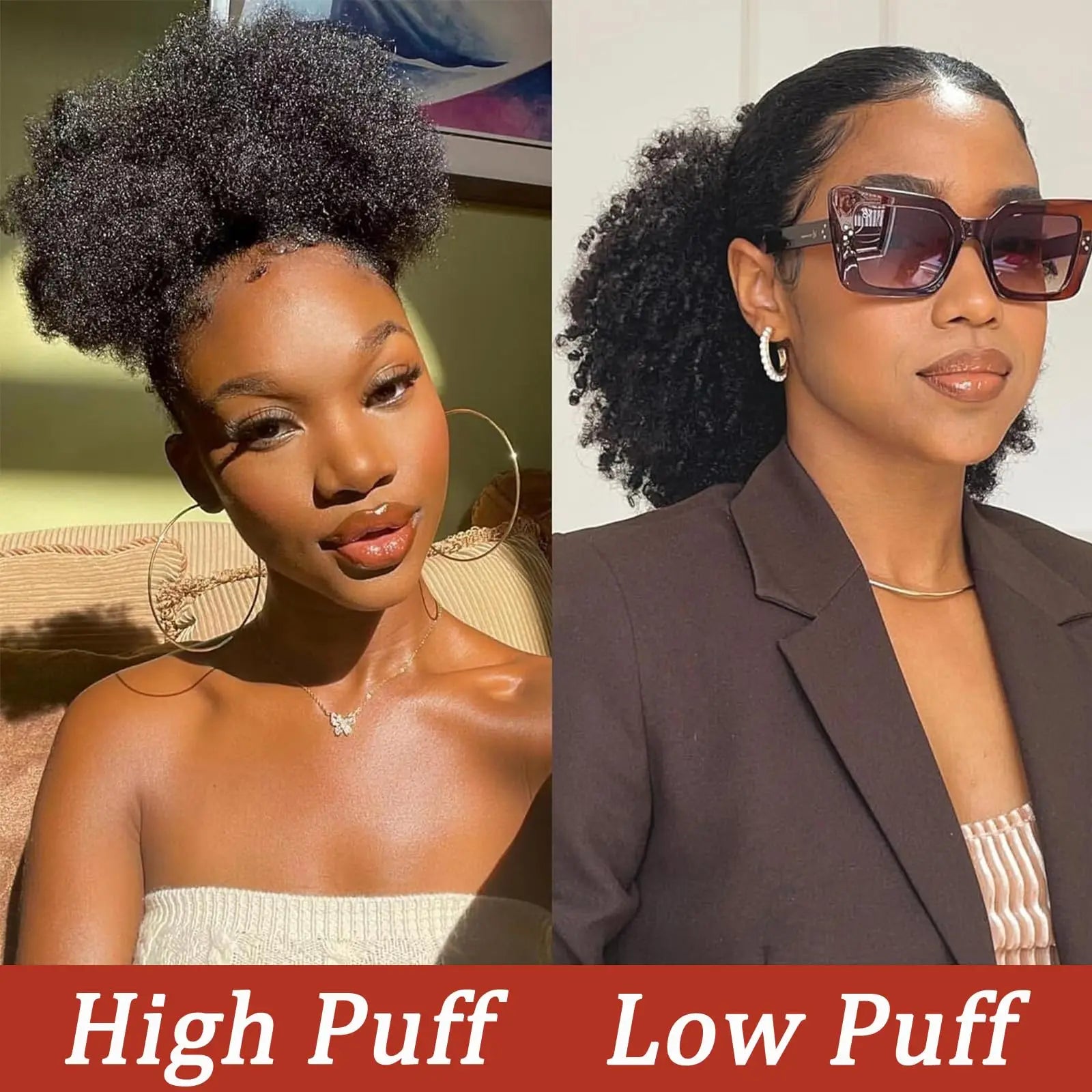 Pony Tail Hair Extensions Kinky Curly Ponytail Extension Drawstring Human Hair Clip in for Black Women Curly Wave Thick Hair #1B