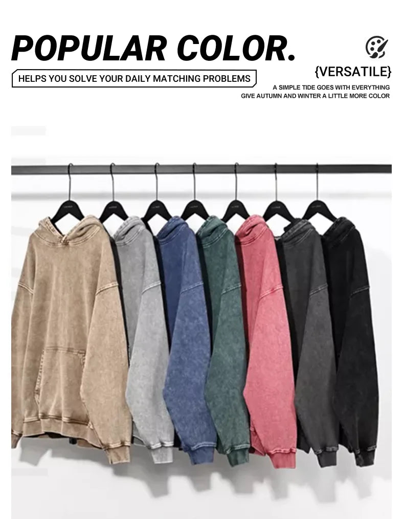 Washed Retro Hoodies 5 Colors 100%Cotton Hoody Customized Personalized Pattern Customization Pullover Team Logo Company Logo