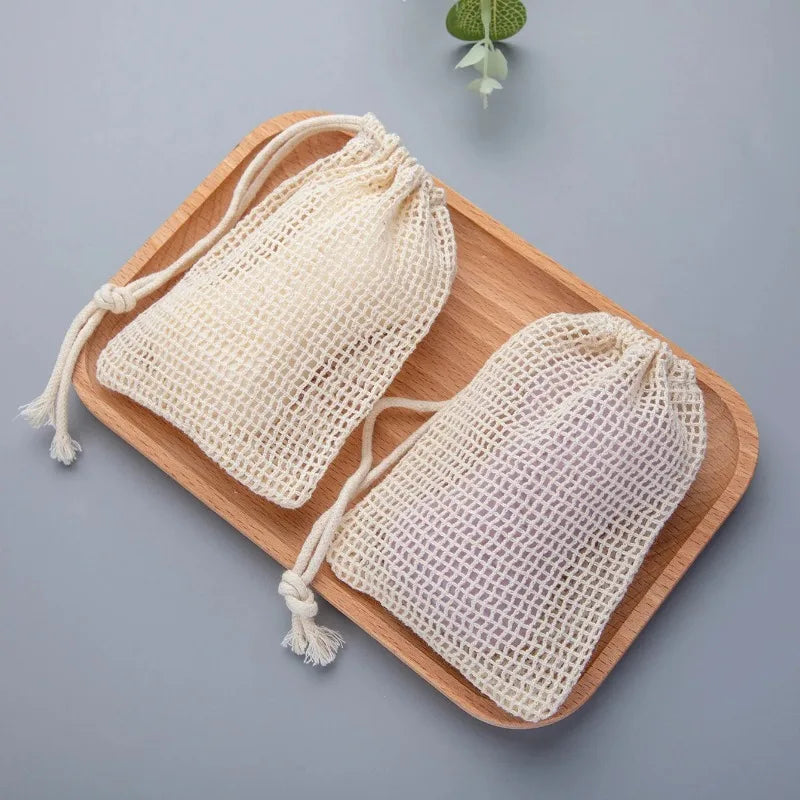 Eco-Friendly Handmade Natural Cotton Soap Saver Bag Mesh Soap Pouch for Body Cleansing And Skincare