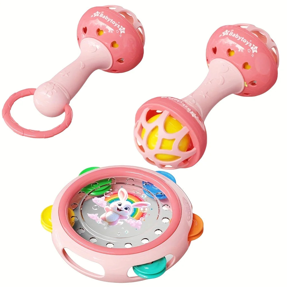 Pink Ringtone Handdrum Baby Toy - Durable ABS Material, with Rabbit & Heart Patterns, Perfect for Newborns & Toddlers