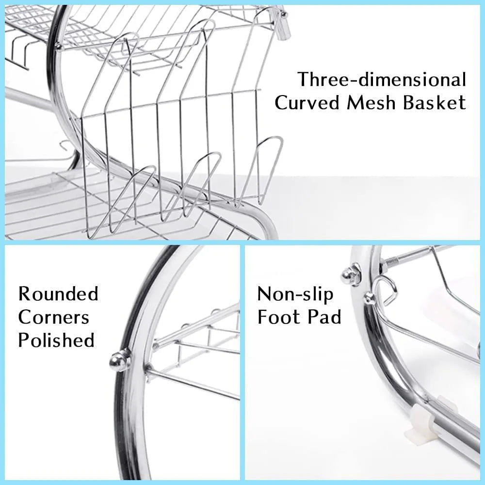 Kitchen Cutlery Organizer 2 Tier S-Shaped Dish Drainer Stable Space-saving Tableware Holder Shelf Metal Cup Drainer Chopsticks