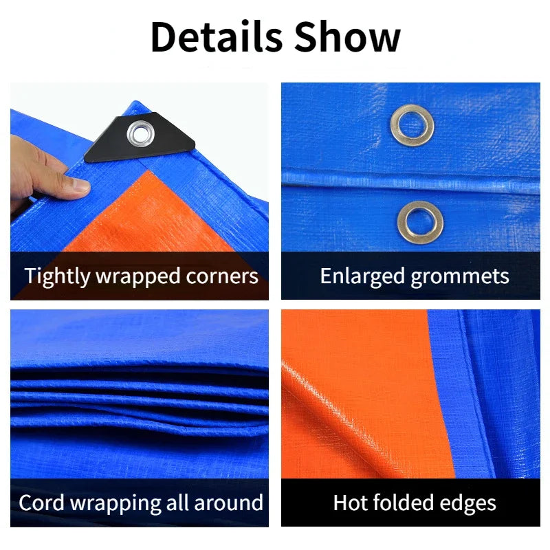 2X2m 2X3m Waterproof Blue Orange Plastic PE Tent Tarp UV Protective Tarp Awnings Awnings Summer Backyard Gardens Rain Cover
