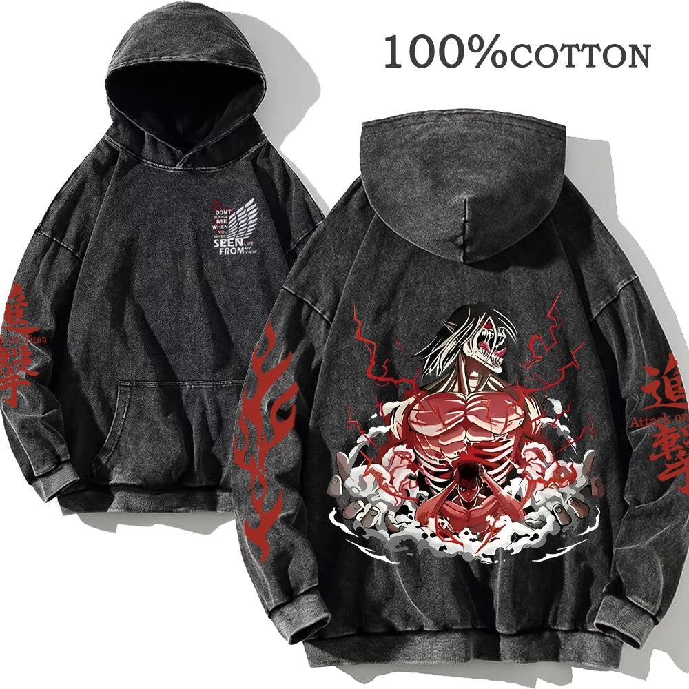 100% Cotton Men's Clothing Vintage Black Acid Wash Hoodies Men Women Oversized Hip Hop Sweatshirts Casual Pullover Y2K Clothes