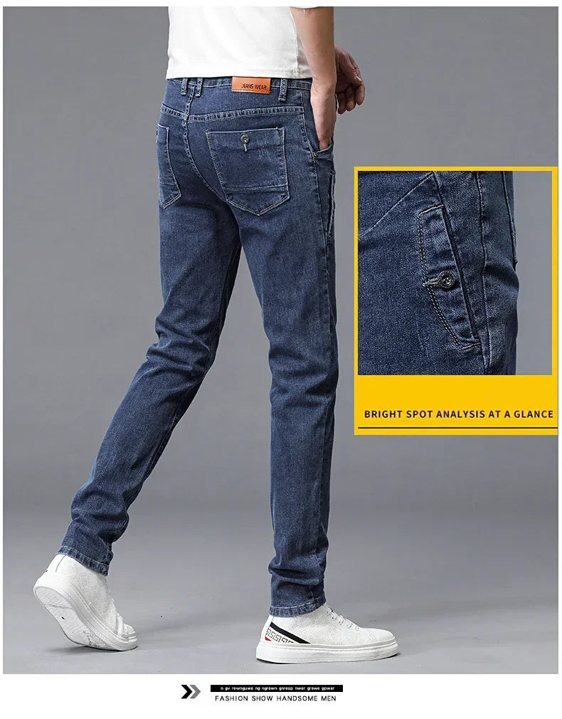 2024 New Men's Skinny Jeans Blue Gray Cotton Elasticity Straight Pencil Foot Slim Fit Fashionable Casual Denim Long Pants Male
