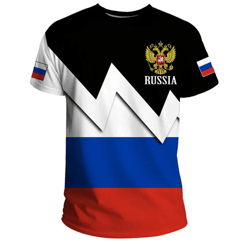 Fashion Russia Flag Badge T-shirt For Men's Clothing Short Sleeve T Shirts 3d Print Cool Pattern Street Trend Man Pride Tee Top