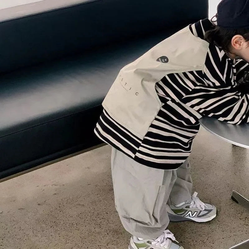 Boys Sets Sweatshirt Pants Two-piece Suits Children's Clothes Spring Autum Korean Fashion Round Neck Pullover Cargo Pants Suits