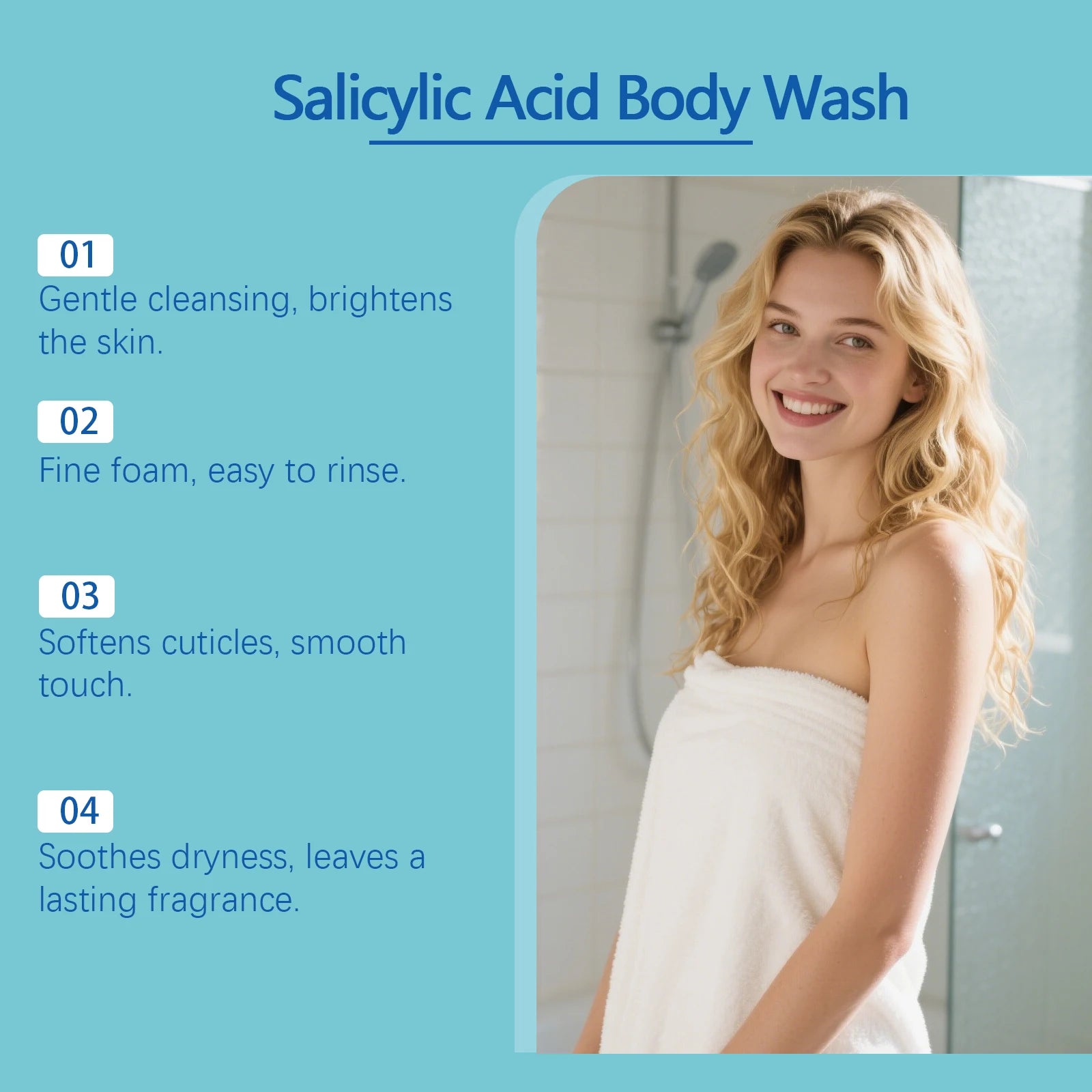 Salicylic Acid Exfoliat Shower Gel Long Moisturizing Smooth Remove Skin Dirt Gentle Foam Body Cleanse Bath Product 100ml Nourish
