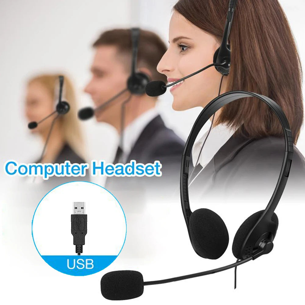 Wired Headset PC Gaming Headphones with Adjustable Noise Cancelling Microphone Mute Type C USB Headsets for Smartphone Laptop