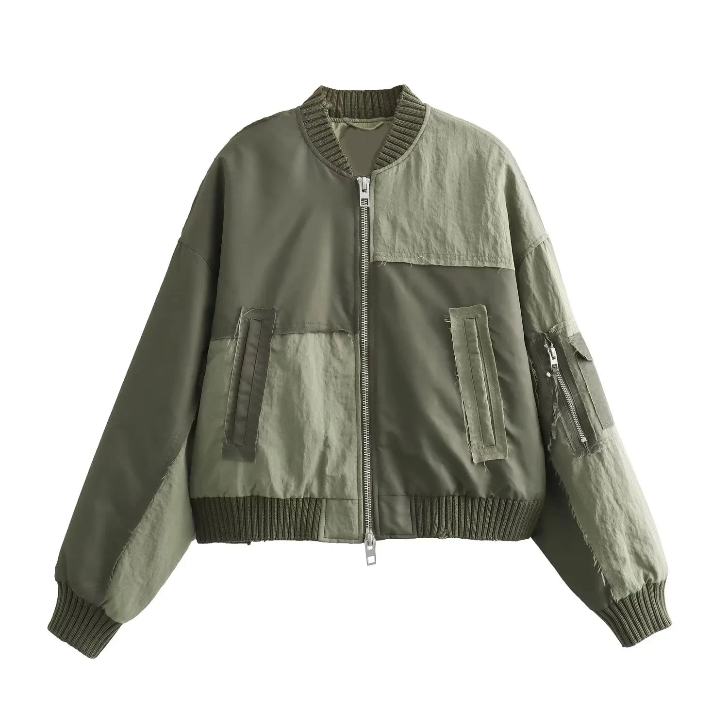 Streetwear Armygreen Bomber Jackets Women Patchwork Zipper Pockets Oversized Jackets Fashion 2025 Winter Autumn Coats