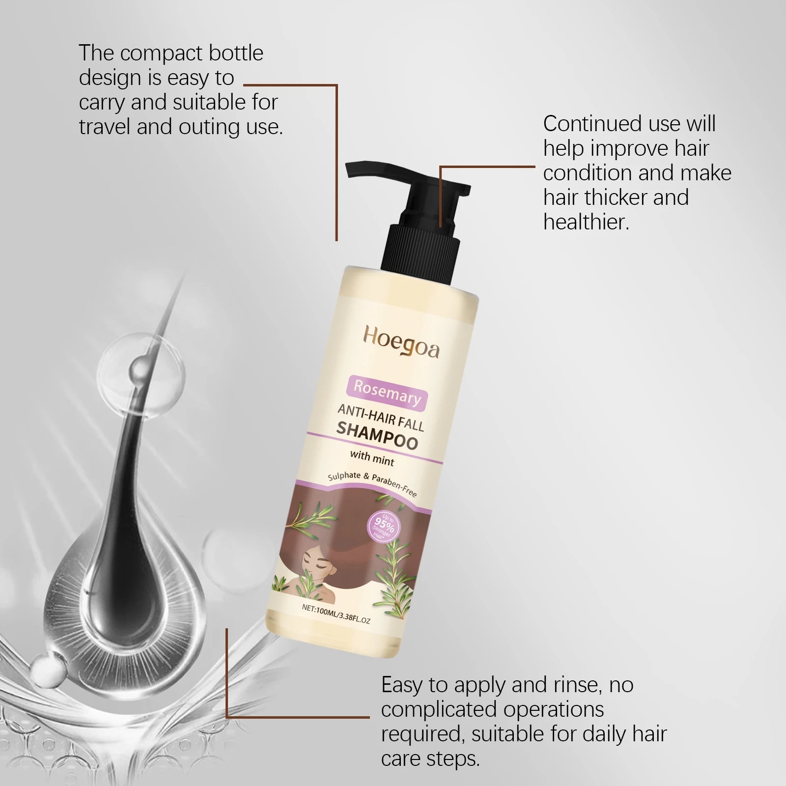 Rosemary Shampoo Hair Growth Deep Cleansing Scalp Oil Control Strengthening Root Nourish Hair Volumizing for All Types