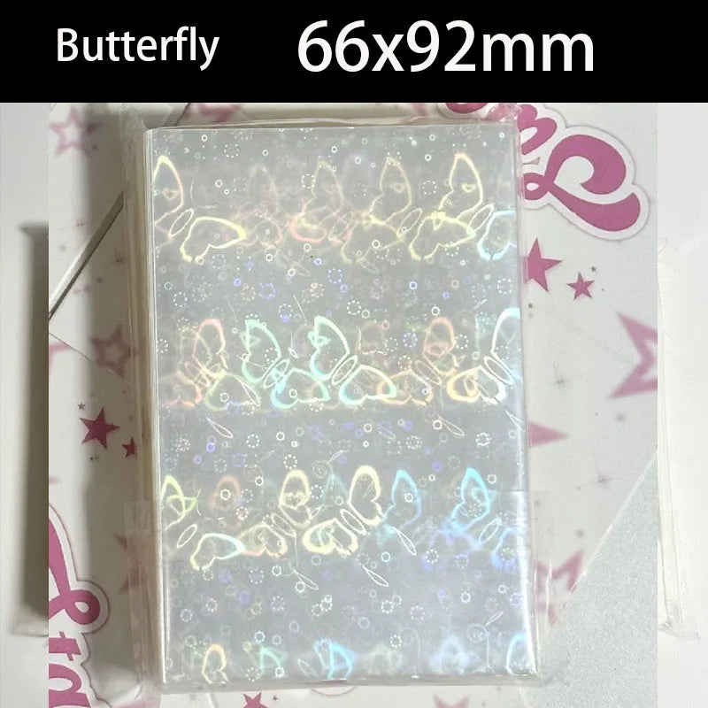 50PCS Laser Heart fireworks butterfly Flashing Holographic Transparent Clear Card Film Sleeves Super Idol Photo Protector Cover