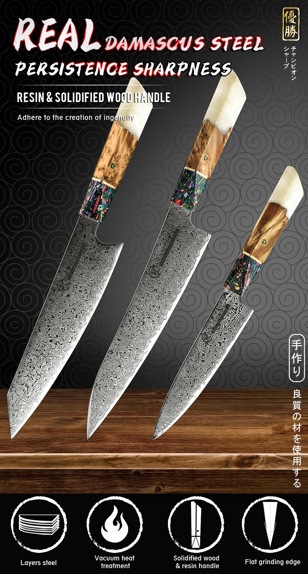 1-3 Pcs Japanese Damascus Steel Kitchen Knife Sets  AUS-10 Steel Chef Utility Kiritsuke Knives Meat Slicing Tools Grandsharp