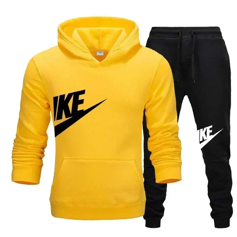 A new autumn and winter men's casual sportswear set of 2-piece hooded sweatshirt and long pants for outdoor fashionable jogging