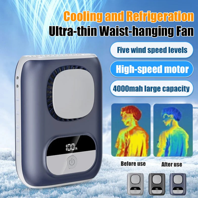 Summer Portable Waist-mounted Fan 3CM Ultrathin 4000mAh Clip on Strong Wind Small Fan Outdoor Work Neck Hanging Cooling Fan