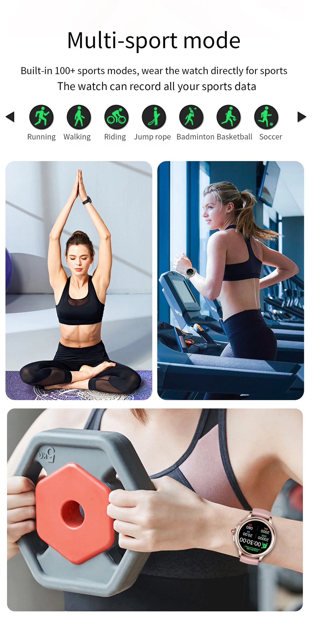 Smart Watch for Women 1.2" Bluetooth Call 100+ Sport Modes Fitness Tracker with Heart Rate/Sleep/SpO2 Monitor IP67 Waterproof