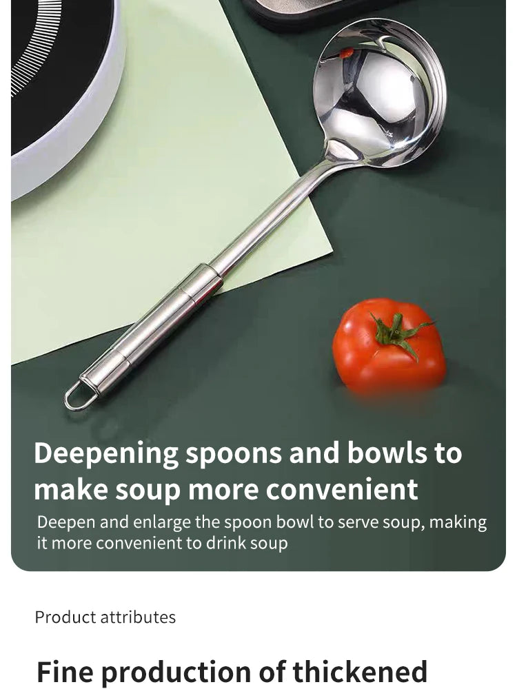 Stainless Steel Kitchen Cooking Spoon Household Pot Spoon Soup Making Hotel Supplies Outdoor Barbecue Kitchen Tools