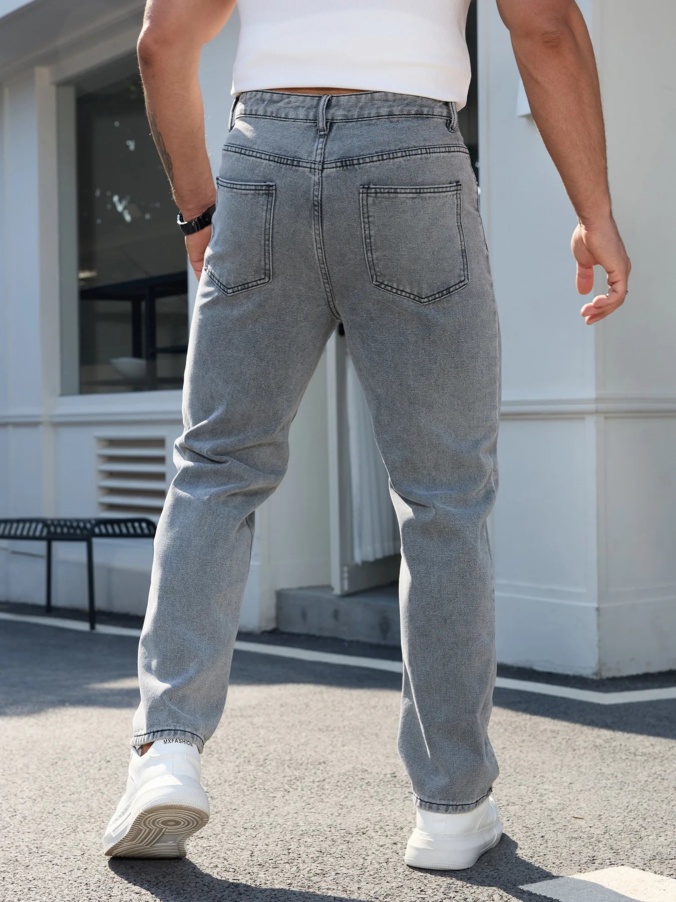 Men's Casual Simple and Versatile Gray Slim-Fit Jeans, Non-Stretch Wear-Resistant Fabric, Suitable for Work and Casual Wear, 2026 All-Season Style