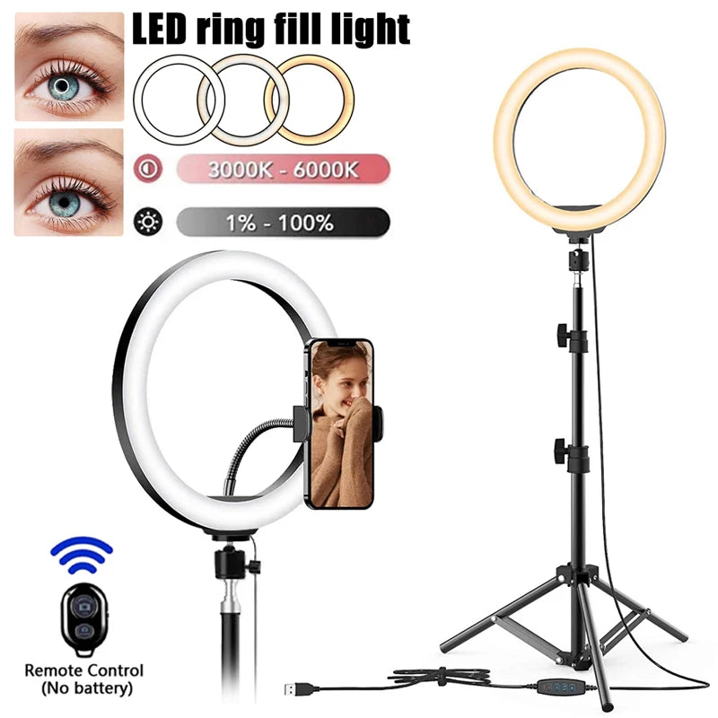 10inches Ring Light 33cm LED Selfie Photography Fill Lamp With 50cm Tripod & Remote control for Tik tok Video Live cosmetic Lamp