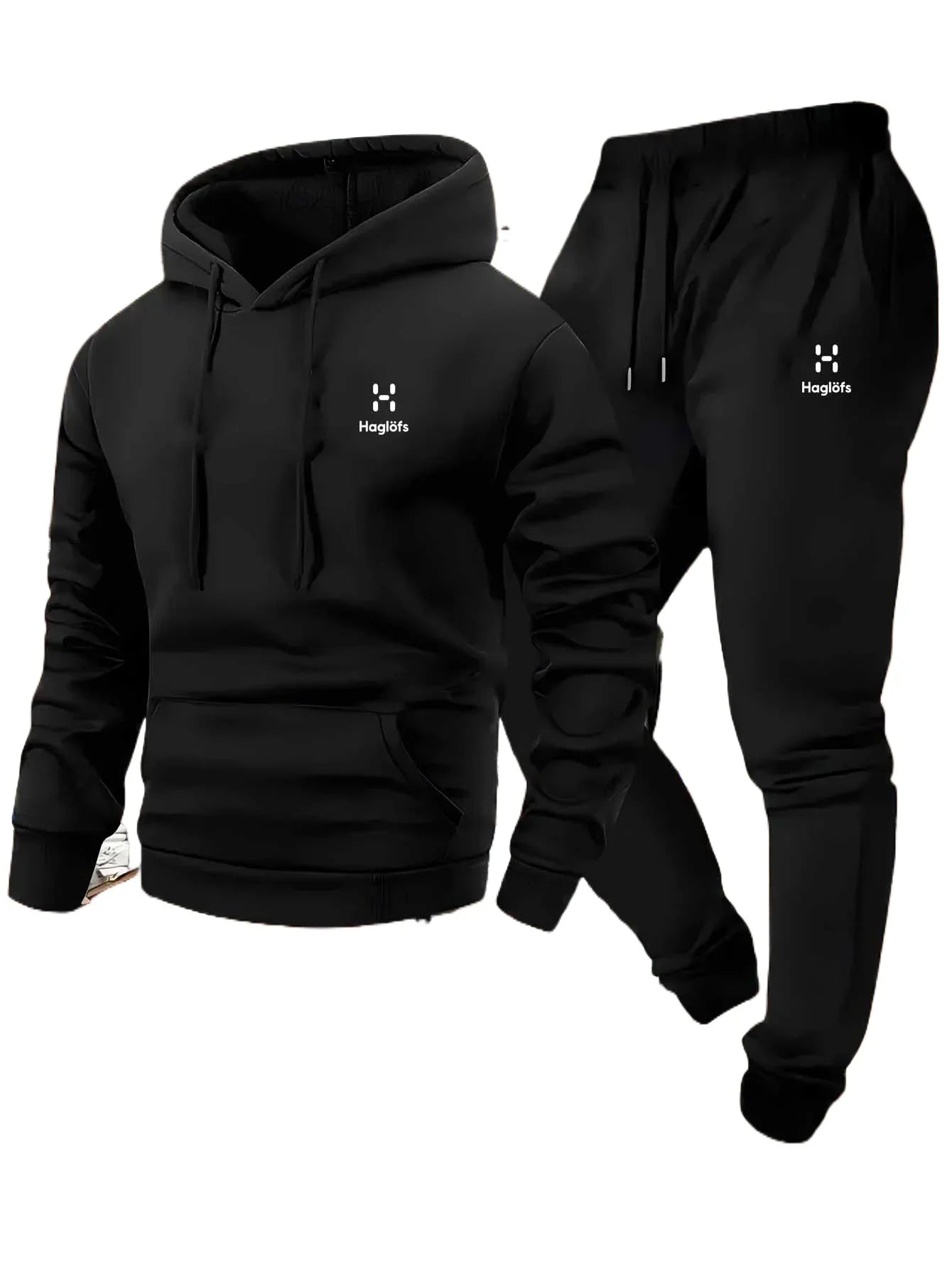 Men's Autumn and Winter Casual Two-piece Hooded Sweatshirt, Long Pants with Pockets, Suit, Regular Outdoor Style