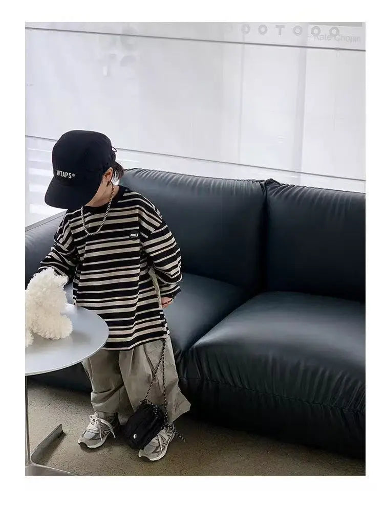 Boys Sets Sweatshirt Pants Two-piece Suits Children's Clothes Spring Autum Korean Fashion Round Neck Pullover Cargo Pants Suits