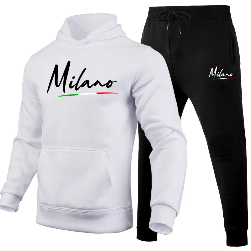 Mens Tracksuit Casual Print Sweatshirt Sweatpants 2 Pcs Set Sports Jogging Mens Clothing AutumnWinter Hoodies Sportswear Outfits