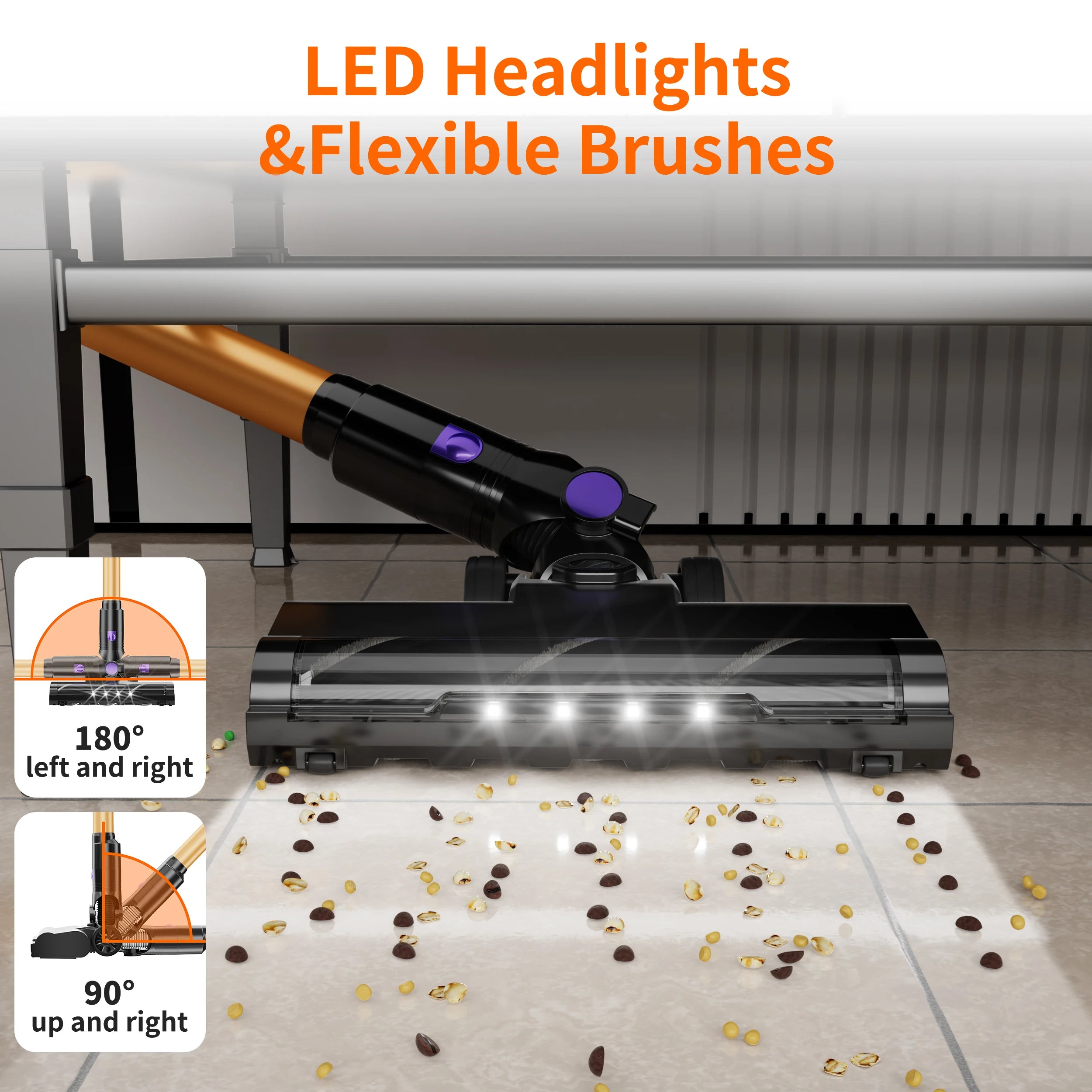 PrettyCare V900 Cordless Vacuum Cleaner 530W 52000PA Suction Power Vacuum Cleaner 62 Minutes Removable Battery Handheld Vacuum