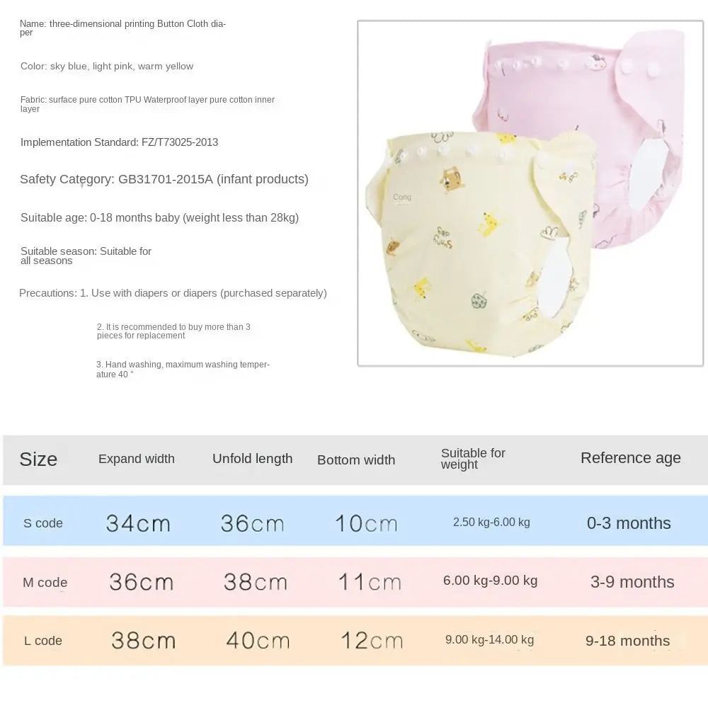 Waterproof S M L Baby Washable Diaper 0-18 Months with Buckles Reusable Nappy Leakproof 3-14kg Cloth Diapers Newborn Kids