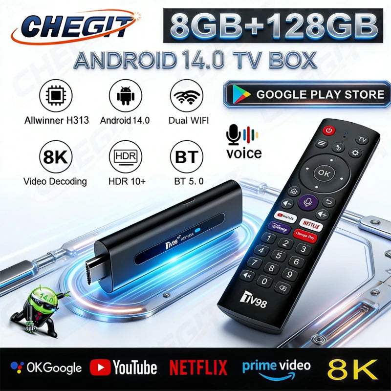 2026 NEW Android14 TV Stick 8K 60fps Smart IPTV Dongle 8GB RAM 128GB ROM Dual WIFI6 BT5.0 for Netflix YouTube Media Player