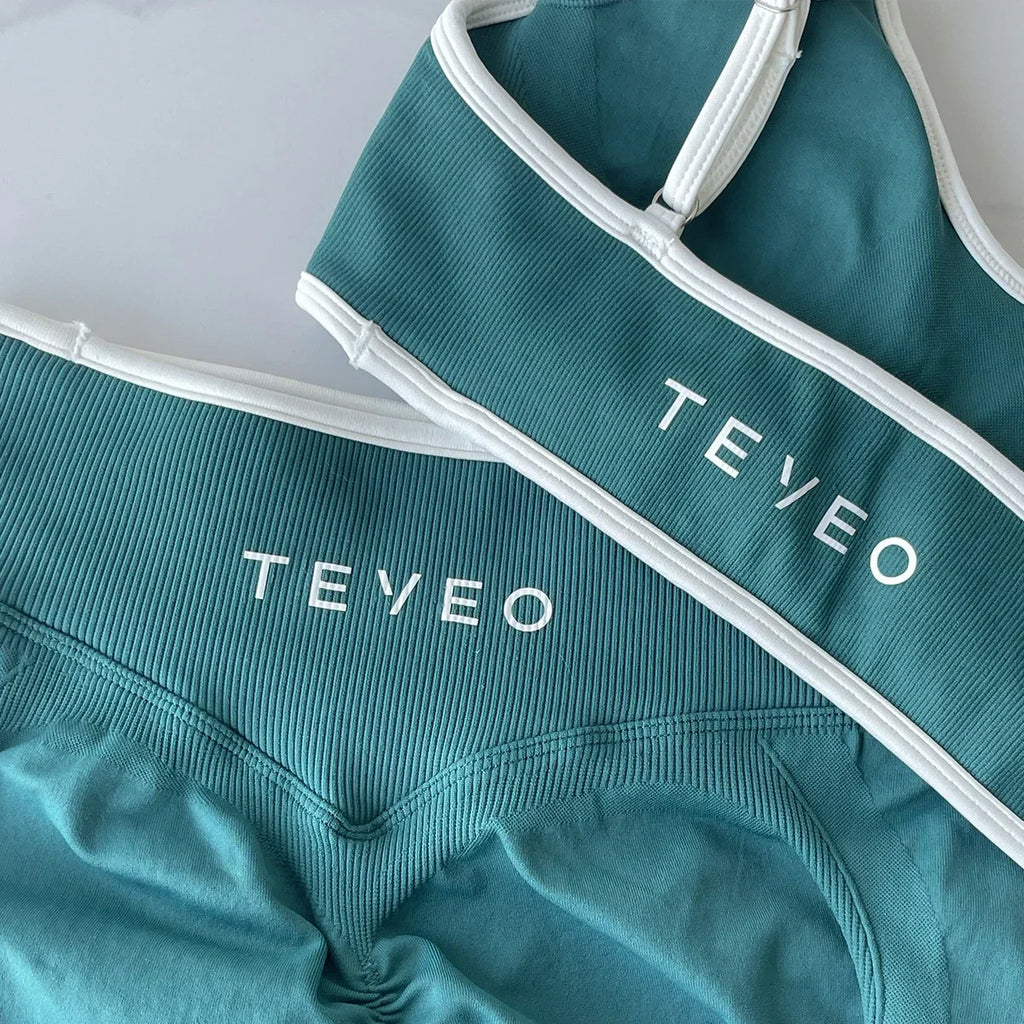 TEVEO 2 Pièces Ensemble De Sport Femme Leggings Vêtements D'Entraînement Ensemble De Soutien-gorge Sans Couture Scrunch Legging