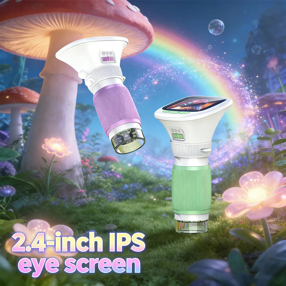Kids Handheld Microscope (Ages 6-12) | 2.4" IPS HD Screen, 200X/1000X Magnification, Photo/Video Recording