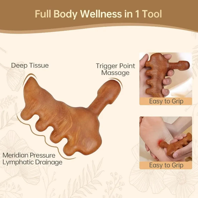 Wooden Gua Sha Tool for Face Body Foot Massage, Lymphatic Drainage, Trigger Point & Meridian Therapy, Self Care Gift