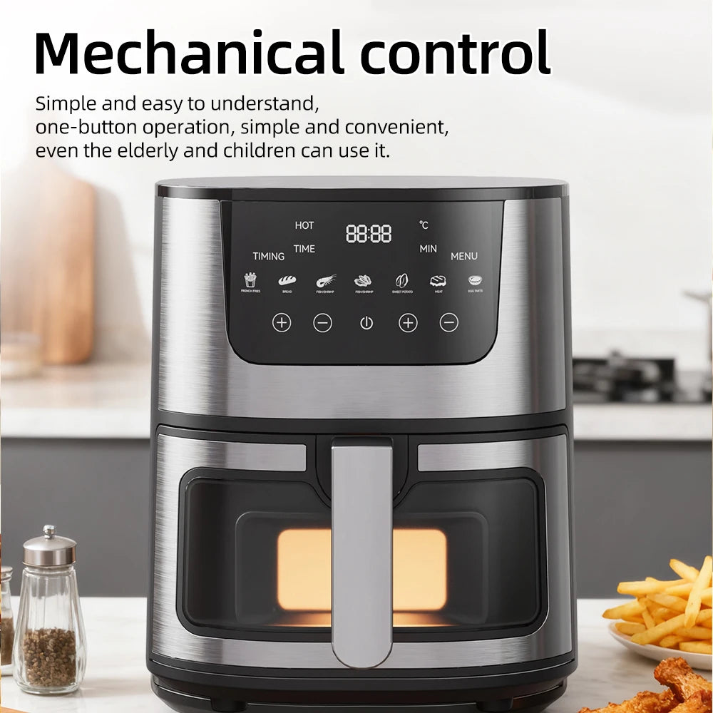 DIVEDEER 7L Household Visual Air Fryer - Large Capacity, Multifunctional, Stainless Steel Design for Home Use (Freidora Aire)