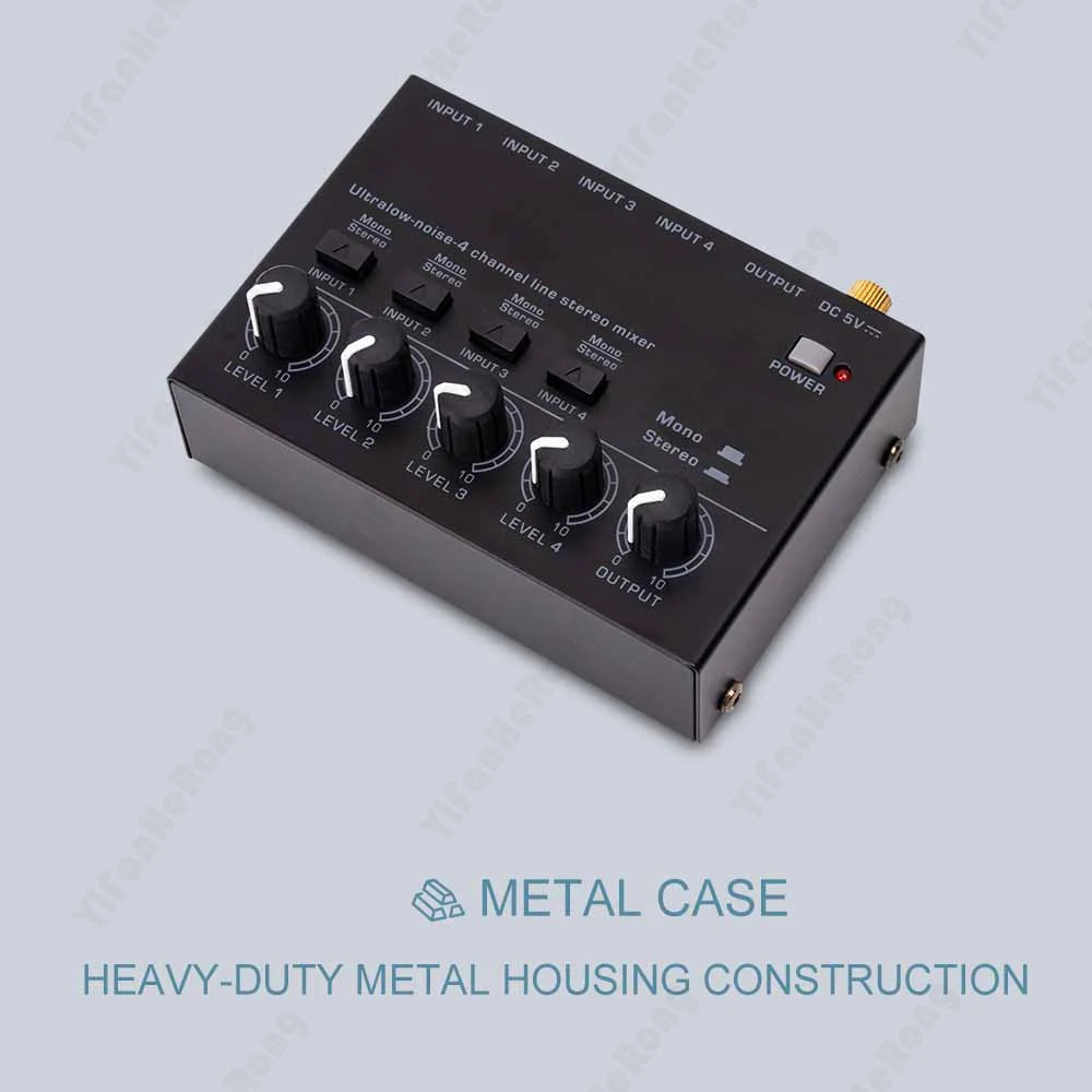 MAX400 Audio Mixer Mini Stereo Mixer Ultralow Noise 4 Channels Mixers Mixing Console DC5V for Electric Guitar Drum Piano