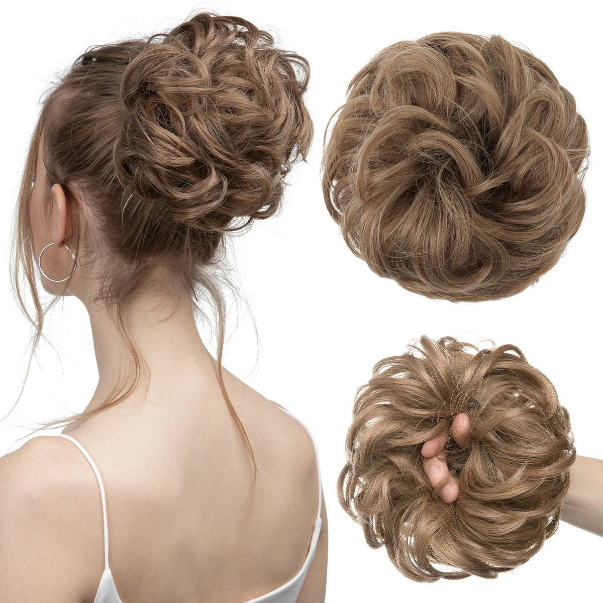 Synthetic Messy Updo Chignon Premium Big Curly Elastic Hair Scrunchies Hairpieces Donut Updo Blonde Brown Hair Pieces For Women
