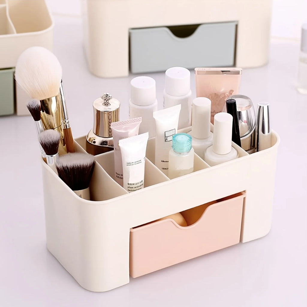 Makeup Organizer with 1 Drawers, Desk Organizer, 6Compartments, Cosmetics Storage Box for nail polish,Lipstick, Brushes, Jewelry