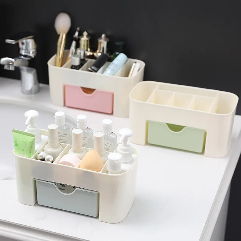 Makeup Organizer with 1 Drawers, Desk Organizer, 6Compartments, Cosmetics Storage Box for nail polish,Lipstick, Brushes, Jewelry