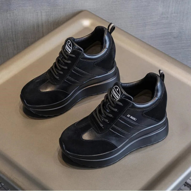 New 10CM Platform Wedge Sneakers Chunky Shoes Genuine Leather for Women Summer Shoes Spring Autumn Walking Sneakers Fashion