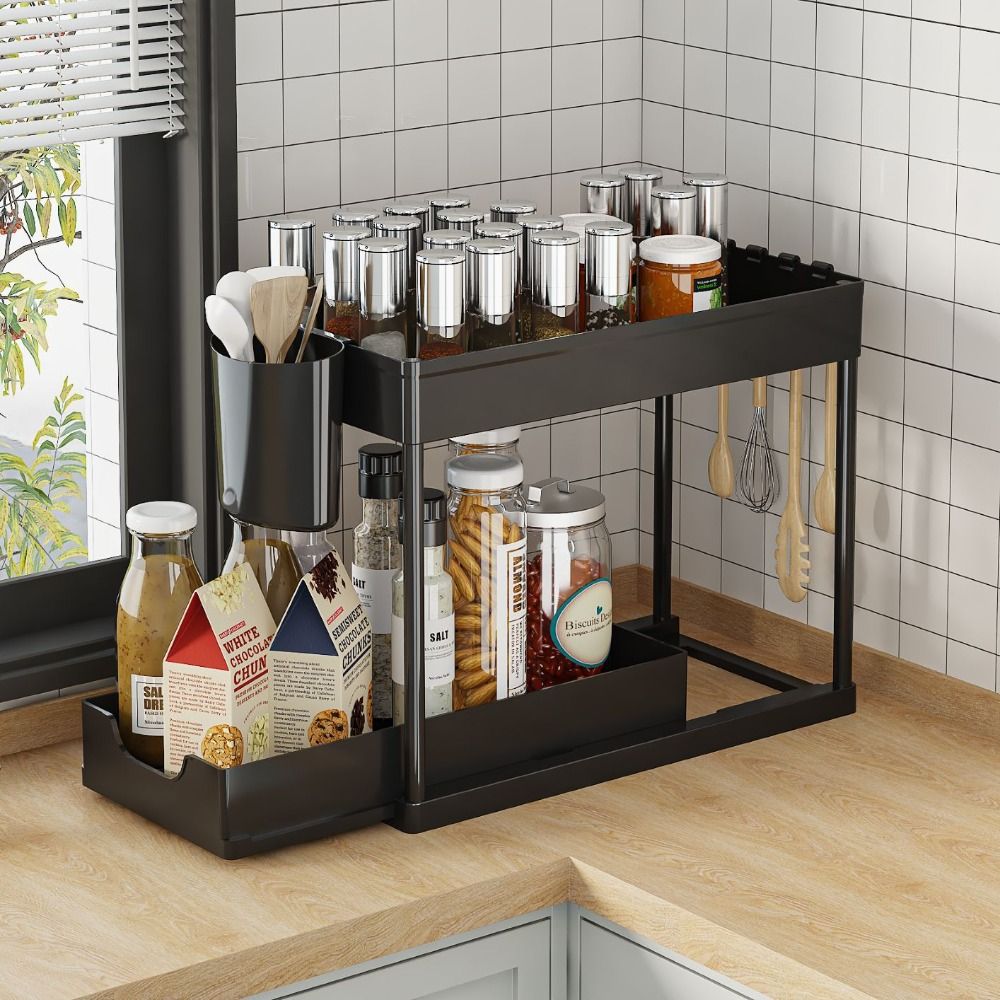 Kitchen Cutlery Organizer 2 Tier S-Shaped Dish Drainer Stable Space-saving Tableware Holder Shelf Metal Cup Drainer Chopsticks